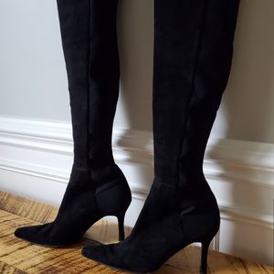 STUART WEITZMAN | Black Suede Leather Knee High Heeled Boots | 9